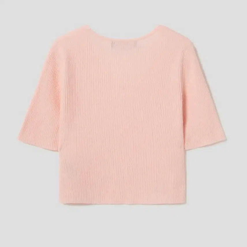 [BUNJANG] 8 Seconds Pink Ribbed Crop Cardigan / 에잇세컨즈 핑크 골지 반팔 크롭 가디건