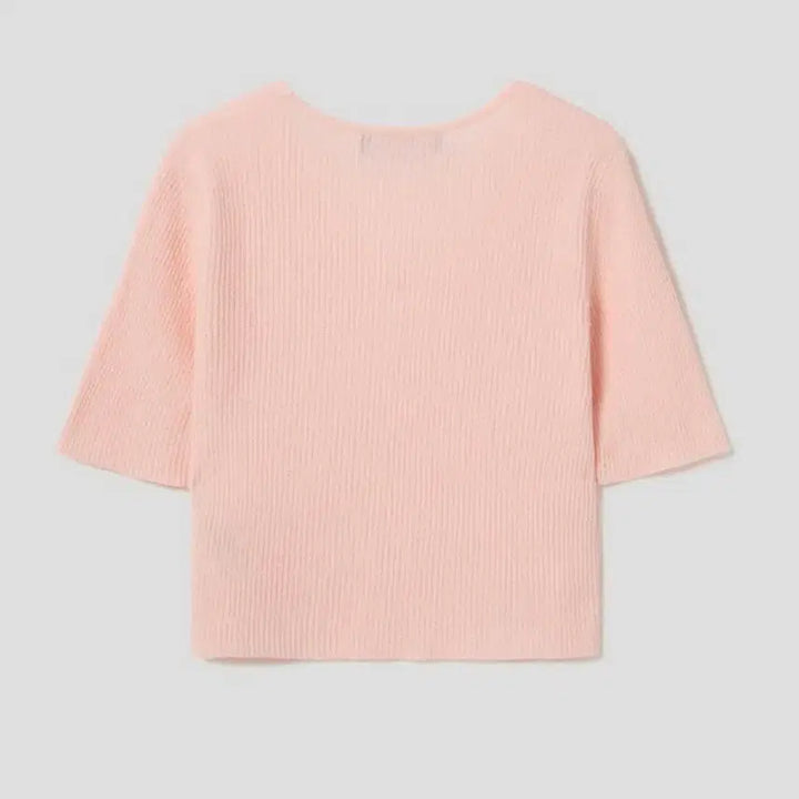 [BUNJANG] 8 Seconds Pink Ribbed Crop Cardigan / 에잇세컨즈 핑크 골지 반팔 크롭 가디건