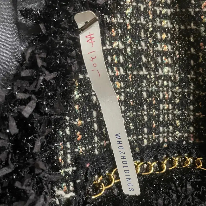 [BUNJANG] Black Tweed Jacket with Gold Chain Detail / 포켓 금장 체인 장식 트위드 블랙 자켓