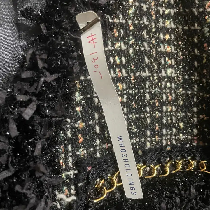 [BUNJANG] Black Tweed Jacket with Gold Chain Detail / 포켓 금장 체인 장식 트위드 블랙 자켓