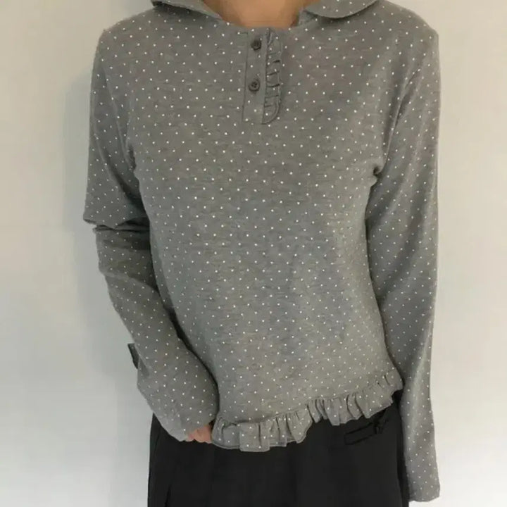 [BUNJANG] Sove Howyou Dot Frill Collar Long Sleeve Top / 도트 프릴 카라 긴팔티 소브 하우유 김아홉 복자씨
