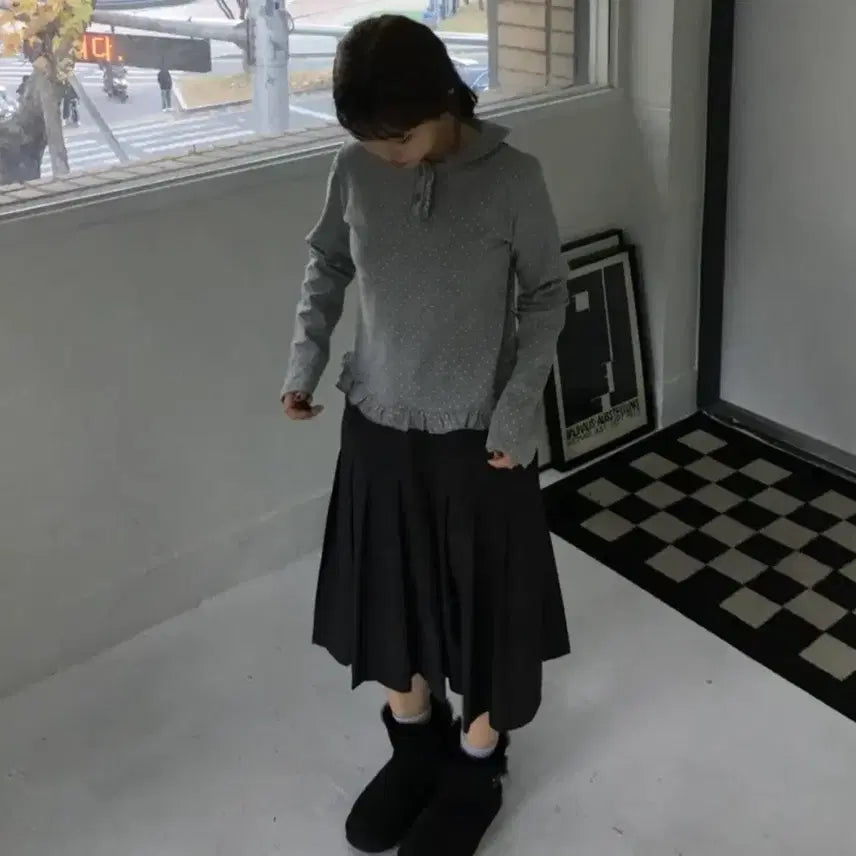 [BUNJANG] Sove Howyou Dot Frill Collar Long Sleeve Top / 도트 프릴 카라 긴팔티 소브 하우유 김아홉 복자씨