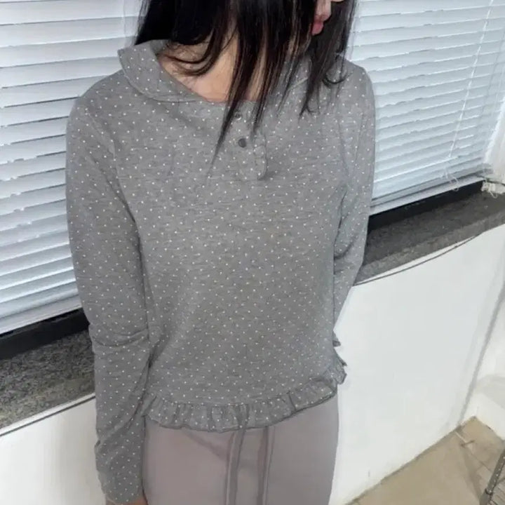 [BUNJANG] Sove Howyou Dot Frill Collar Long Sleeve Top / 도트 프릴 카라 긴팔티 소브 하우유 김아홉 복자씨