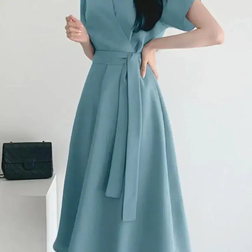 [BUNJANG] Blue Wrap Style Dress / 블루 랩 스타일 원피스
