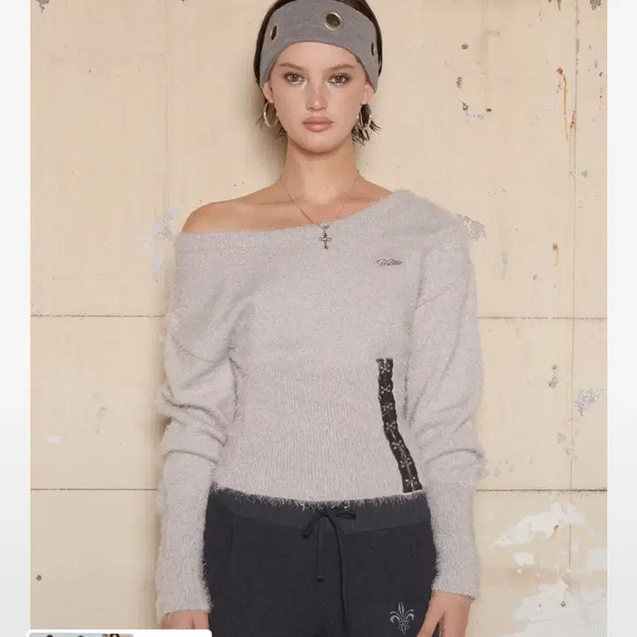 [BUNJANG] Hilda Fluffy Corset One Shoulder Knit Top / 새상품) 힐다 플러피 코르셋 원숄더 니트 그레이