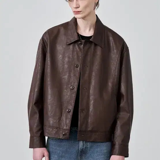 [BUNJANG] Drawfit Smoke Leather Jacket / 원가17만원)드로우핏 라인 스모크 레더 자켓