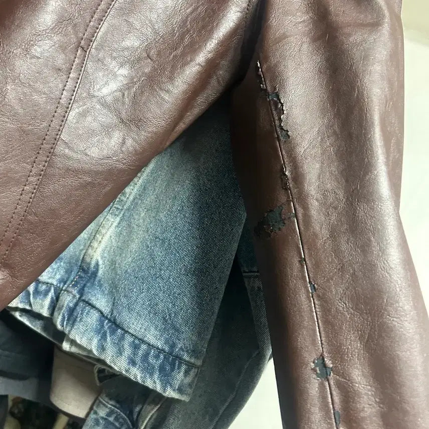 [BUNJANG] Drawfit Smoke Leather Jacket / 원가17만원)드로우핏 라인 스모크 레더 자켓