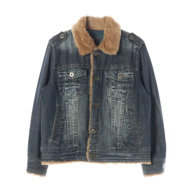 [BUNJANG] UNDERWOOD Denim Trucker Jacket (M) / 언더우드 퍼 칼라 워싱 데님 트러커 자켓 M