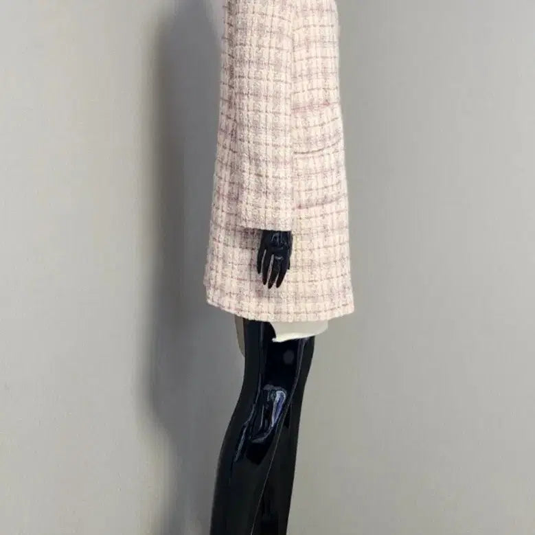 [BUNJANG] Pink Check Tweed Long Jacket / 핑크체크 트위드 롱자켓