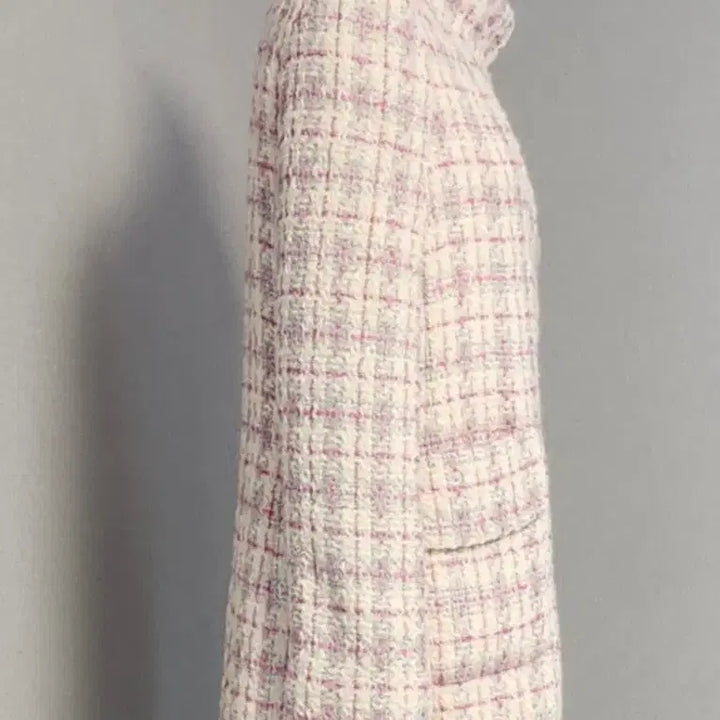 [BUNJANG] Pink Check Tweed Long Jacket / 핑크체크 트위드 롱자켓