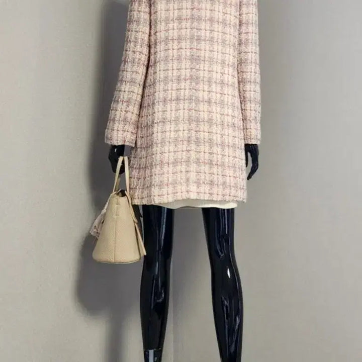 [BUNJANG] Pink Check Tweed Long Jacket / 핑크체크 트위드 롱자켓