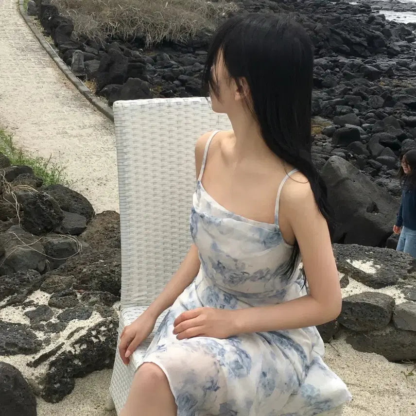 [BUNJANG] If Flower Pattern Chiffon Mini Dress / 이프 나염 꽃 플라워패턴 뒷트임 쉬폰 나시 미니원피스 소라