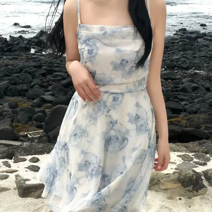 [BUNJANG] If Flower Pattern Chiffon Mini Dress / 이프 나염 꽃 플라워패턴 뒷트임 쉬폰 나시 미니원피스 소라