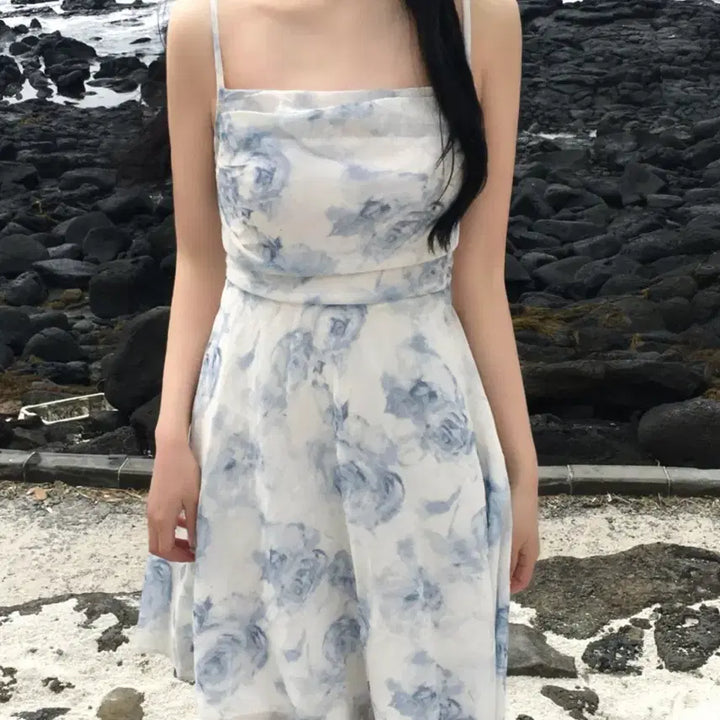 [BUNJANG] If Flower Pattern Chiffon Mini Dress / 이프 나염 꽃 플라워패턴 뒷트임 쉬폰 나시 미니원피스 소라