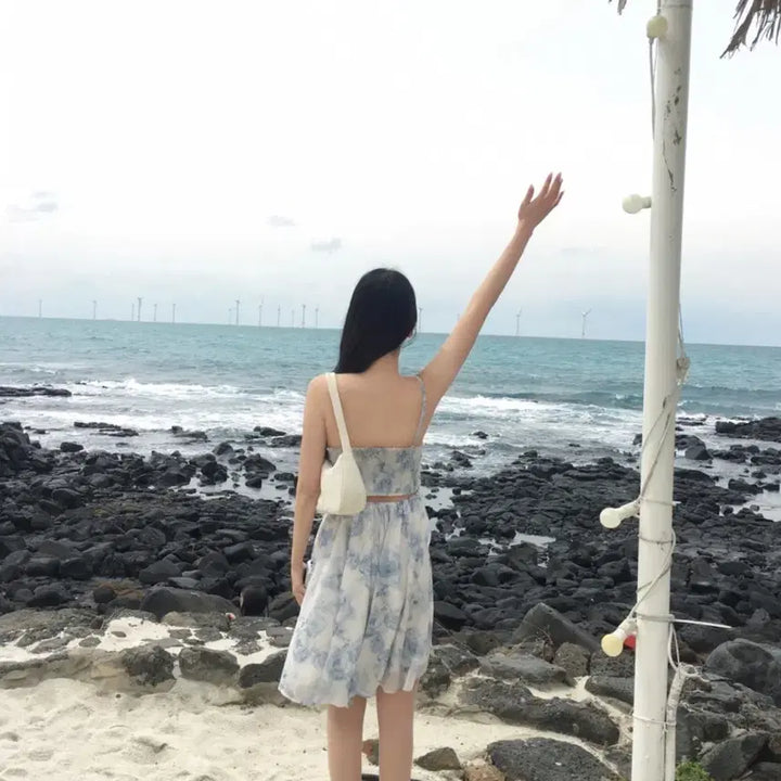 [BUNJANG] If Flower Pattern Chiffon Mini Dress / 이프 나염 꽃 플라워패턴 뒷트임 쉬폰 나시 미니원피스 소라