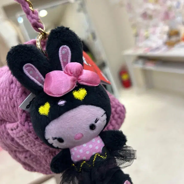 [BUNJANG] Handmade Pink Chain Shoulder Bag with Kitty Keyring / 핸드메이드 핑크 체인 숄더백 + 키티키링
