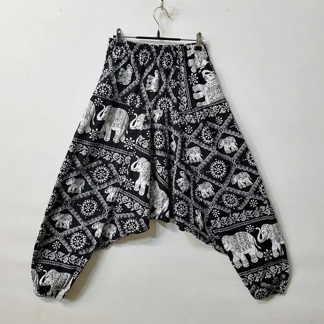 [BUNJANG] Cotton Bending Baggy Pants Black / 프린트 코튼 밴딩 배기 팬츠 블랙