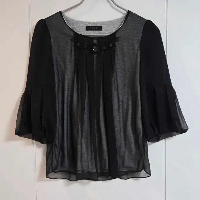 [BUNJANG] Elle Black See-Through Blouse / 엘르 블랙 시스루 블라우스 66