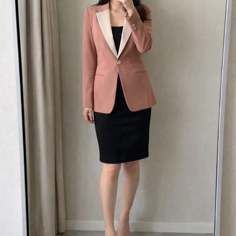 [BUNJANG] Bonnie Alex Beige and Pink Tailored Blazer / bonnie alex 배색 테일러드 자켓 55 베이지 핑크 정장자켓