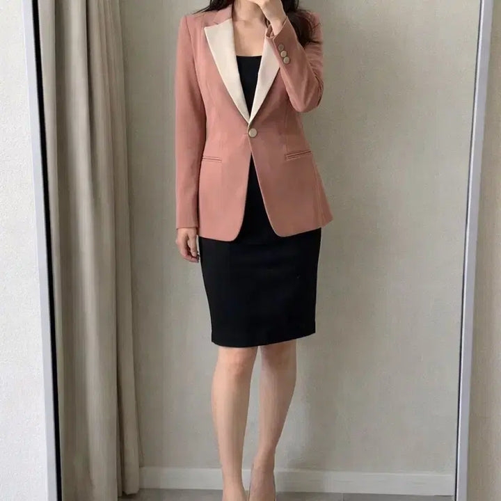 [BUNJANG] Bonnie Alex Beige and Pink Tailored Blazer / bonnie alex 배색 테일러드 자켓 55 베이지 핑크 정장자켓