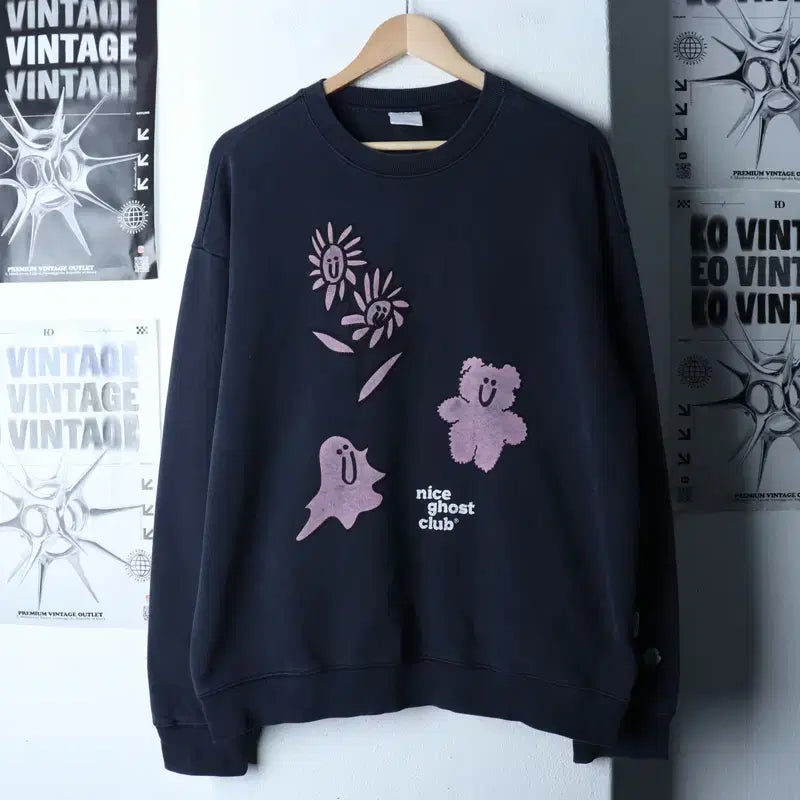 [BUNJANG] Nice Ghost Club Sweatshirt Navy / (L-XL) 나이스고스트클럽 맨투맨 티셔츠 작은사용감 네이비-17751