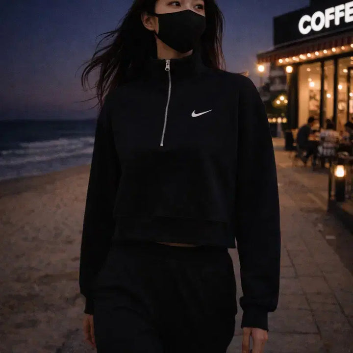[BUNJANG] Nike Phoenix Fleece Half-Zip Crop Long Sleeve Shirt / L 나이키 피닉스 플리스 하프 집 크롭 긴팔 DQ5768-010
