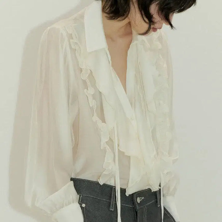 [BUNJANG] Salon de Seoul Ruffle Feminine Tie Blouse / Salon de seoul 살롱드서울 러플 페미닌 타이 블라우스