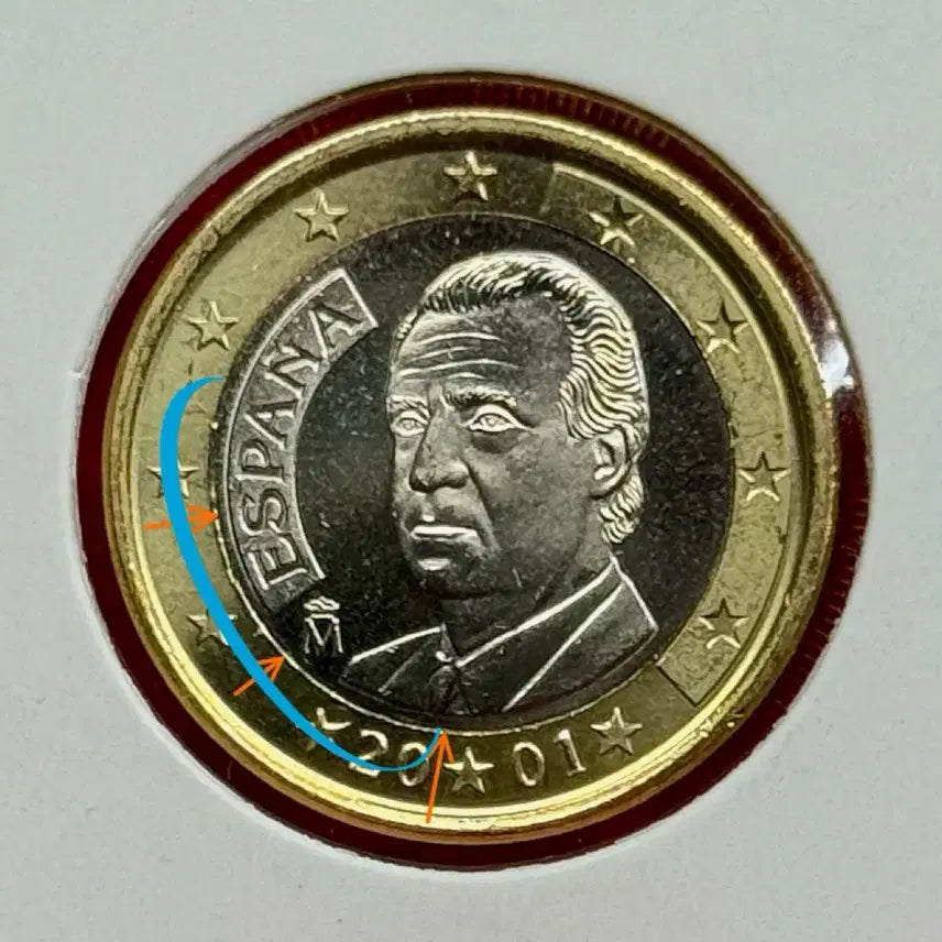 [BUNJANG] Spain Juan Carlos I 1 Euro Bimetal Error Coin / 2001년 스페인(후안카를로스1세국왕)1유로 바이메탈 에러주화