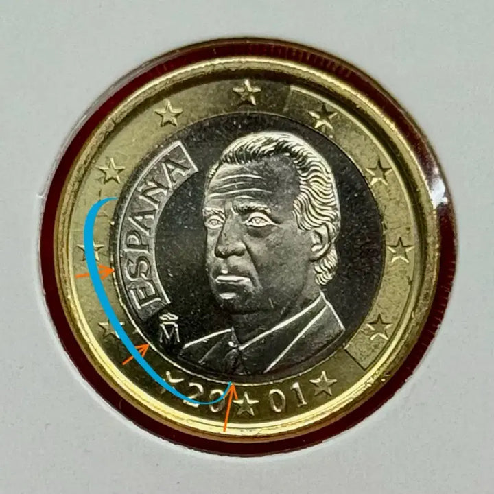 [BUNJANG] Spain Juan Carlos I 1 Euro Bimetal Error Coin / 2001년 스페인(후안카를로스1세국왕)1유로 바이메탈 에러주화