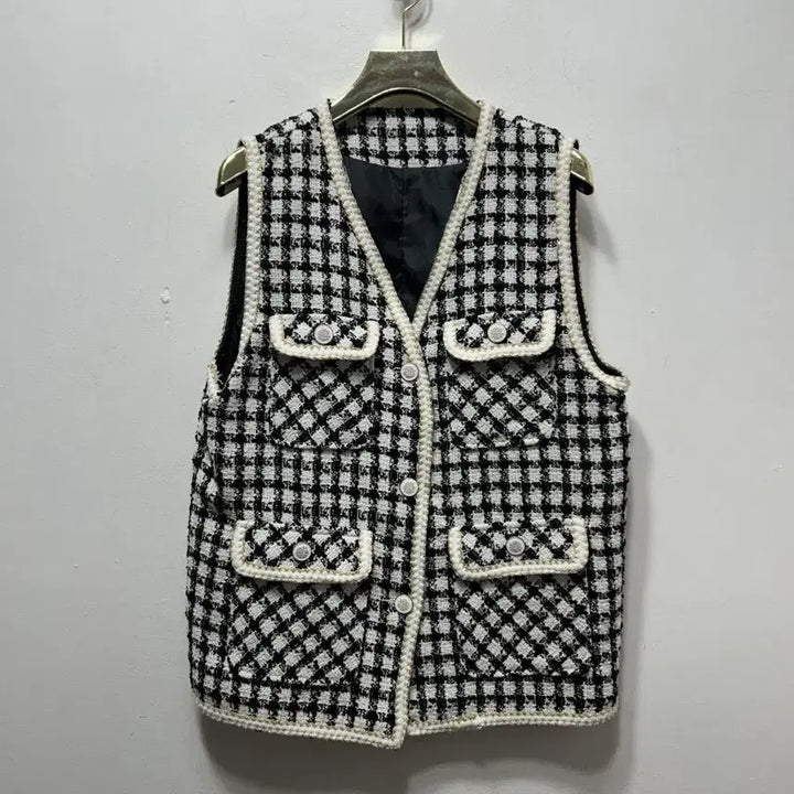 [SOLD OUT] 체크 트위드 포켓 조끼 베스트 여성 S