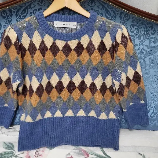 [BUNJANG] ZARA Argyle Knit Sweater / 자라 아가일 니트 스웨터