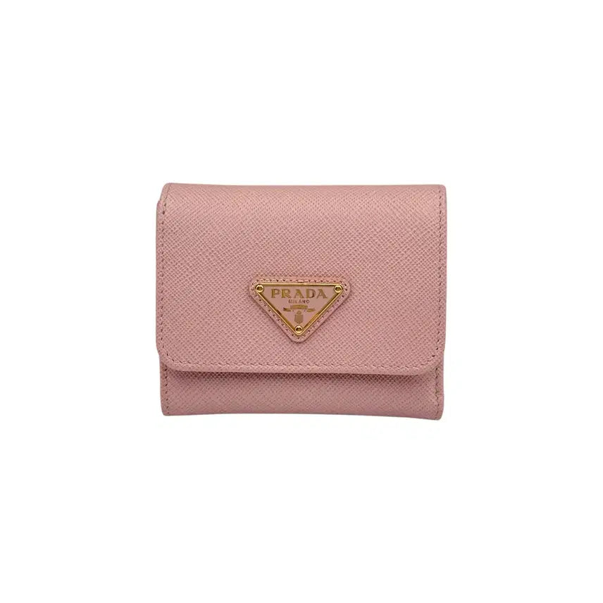 [BUNJANG] Prada Saffiano Triangle Pink Wallet / 프라다 사피아노 트라이앵글 핑크 반지갑 1MH043