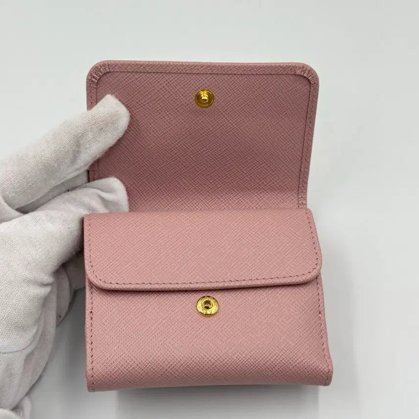 [BUNJANG] Prada Saffiano Triangle Pink Wallet / 프라다 사피아노 트라이앵글 핑크 반지갑 1MH043