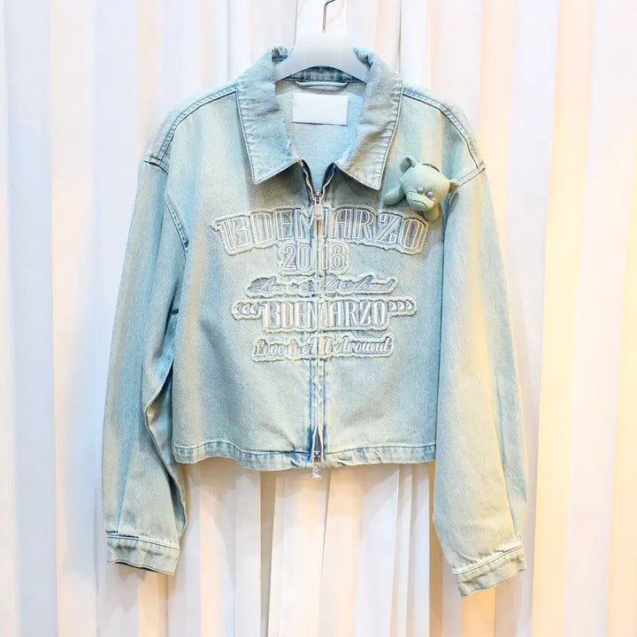[SOLD OUT] M 13 de marzo 곰돌이 집업 데님 숏자켓 b367