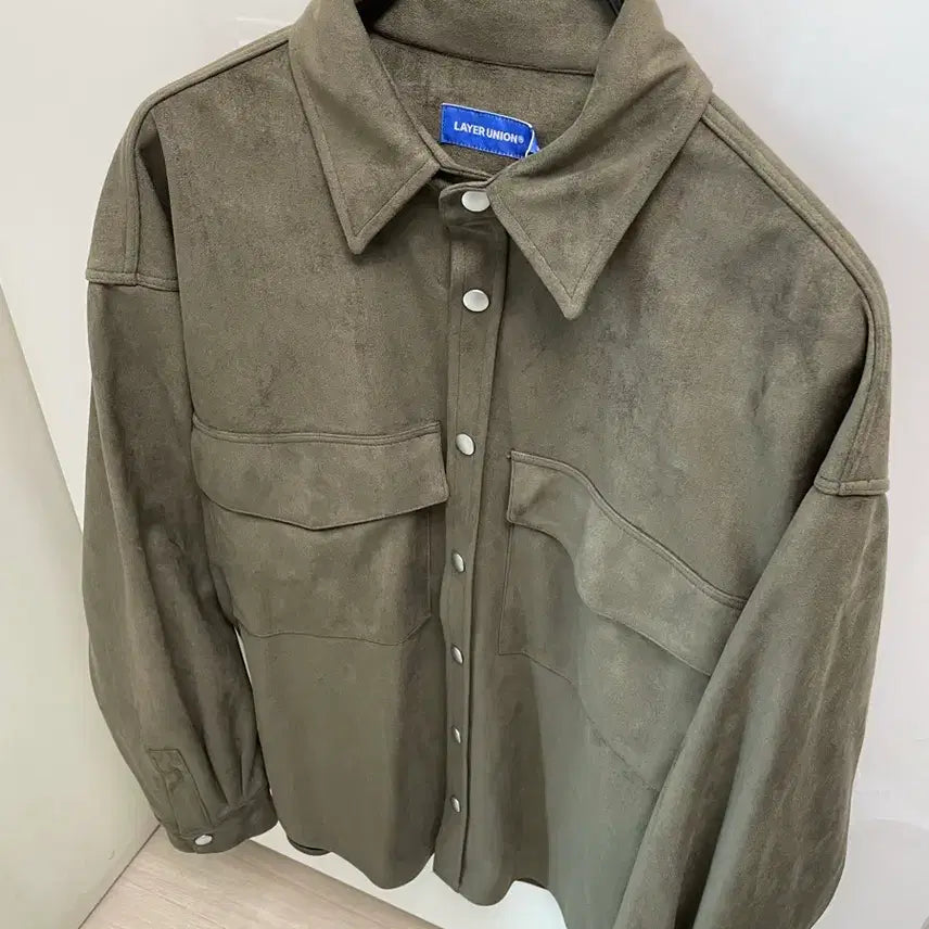 [BUNJANG] Layer Union Suede Oversized Shirt Khaki M / 레이어유니온 스웨이드 오버핏 셔츠 카키 M