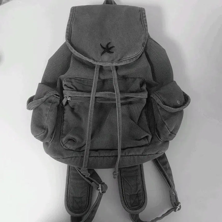 [BUNJANG] TCM Starfish Denim Backpack (Charcoal) / 더콜디스트모먼트 데님 백팩 차콜