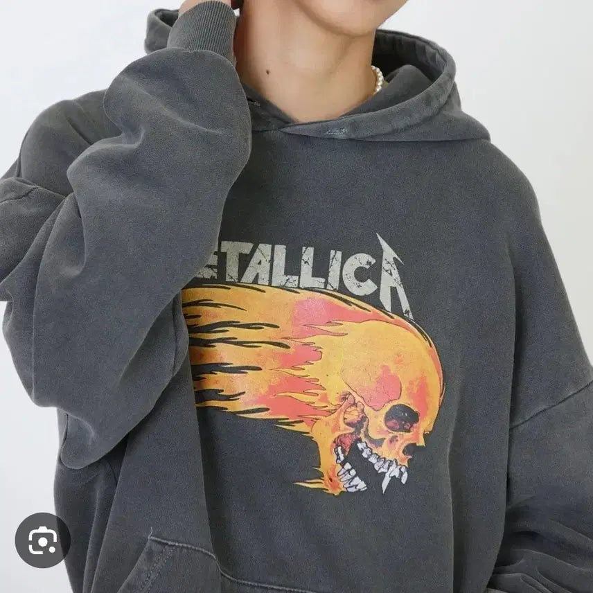 [BUNJANG] Metallica Skull Print Hoodie Gray / 빈티지 메탈리카 해골 프린팅 후드티 그레이(free)