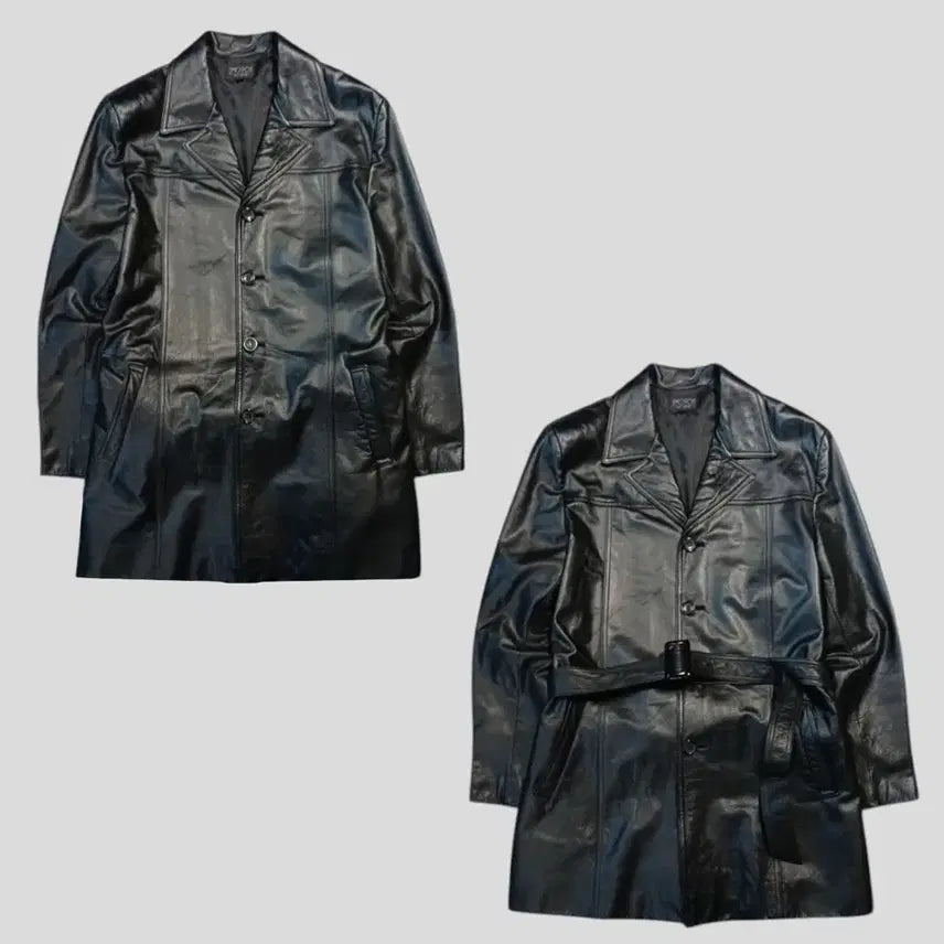 [BUNJANG] EMOTION Black Semi-Gloss Cowhide Leather Belted Leather Jacket / EMOTION 블랙 반광 절개 소가죽 카우레더 벨티드 레더자켓 가죽자켓