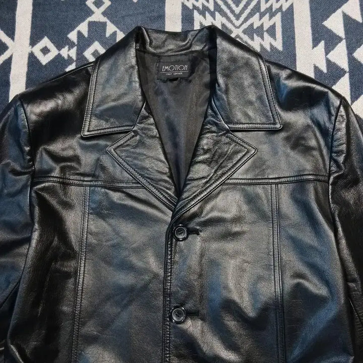 [BUNJANG] EMOTION Black Semi-Gloss Cowhide Leather Belted Leather Jacket / EMOTION 블랙 반광 절개 소가죽 카우레더 벨티드 레더자켓 가죽자켓