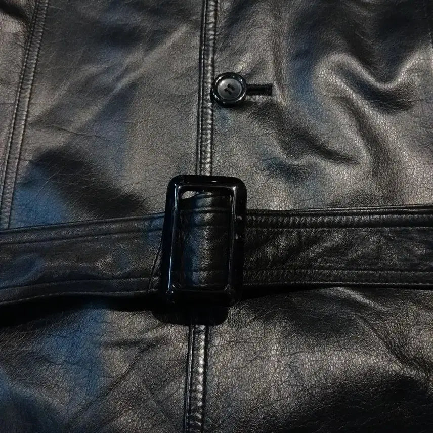 [BUNJANG] EMOTION Black Semi-Gloss Cowhide Leather Belted Leather Jacket / EMOTION 블랙 반광 절개 소가죽 카우레더 벨티드 레더자켓 가죽자켓