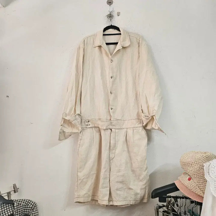 [BUNJANG] Ivory Linen Short Jumpsuit / 아이보리 린넨 숏 점프수트