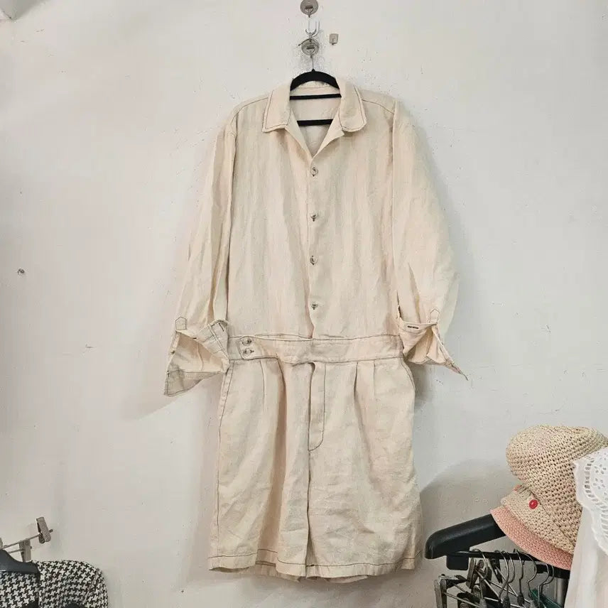 [BUNJANG] Ivory Linen Short Jumpsuit / 아이보리 린넨 숏 점프수트