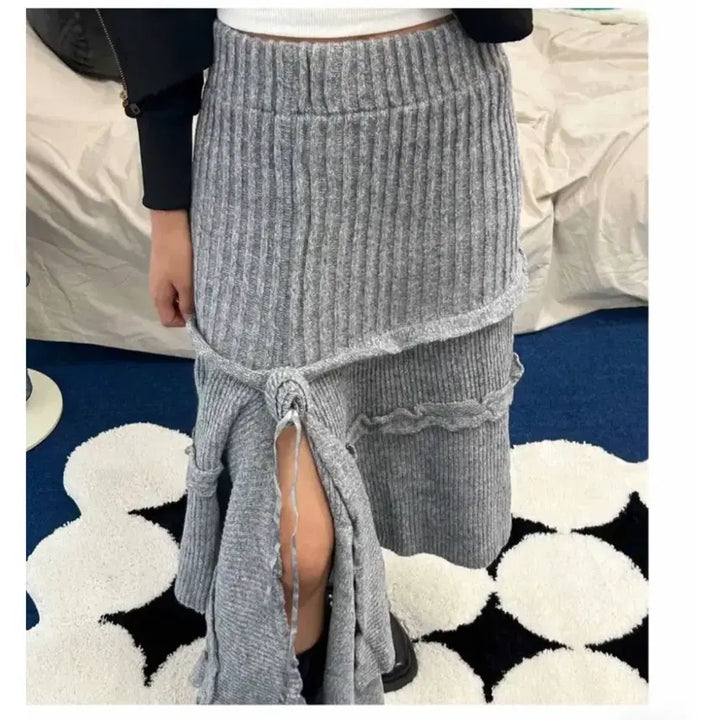 [BUNJANG] Unbalanced Knit Skirt / M) 언발 니트 스커트