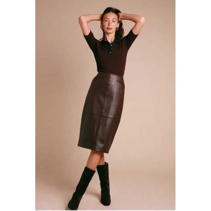 [BUNJANG] Rouje Midi Lambskin Leather Skirt / Rouje 루즈 미디 가죽스커트