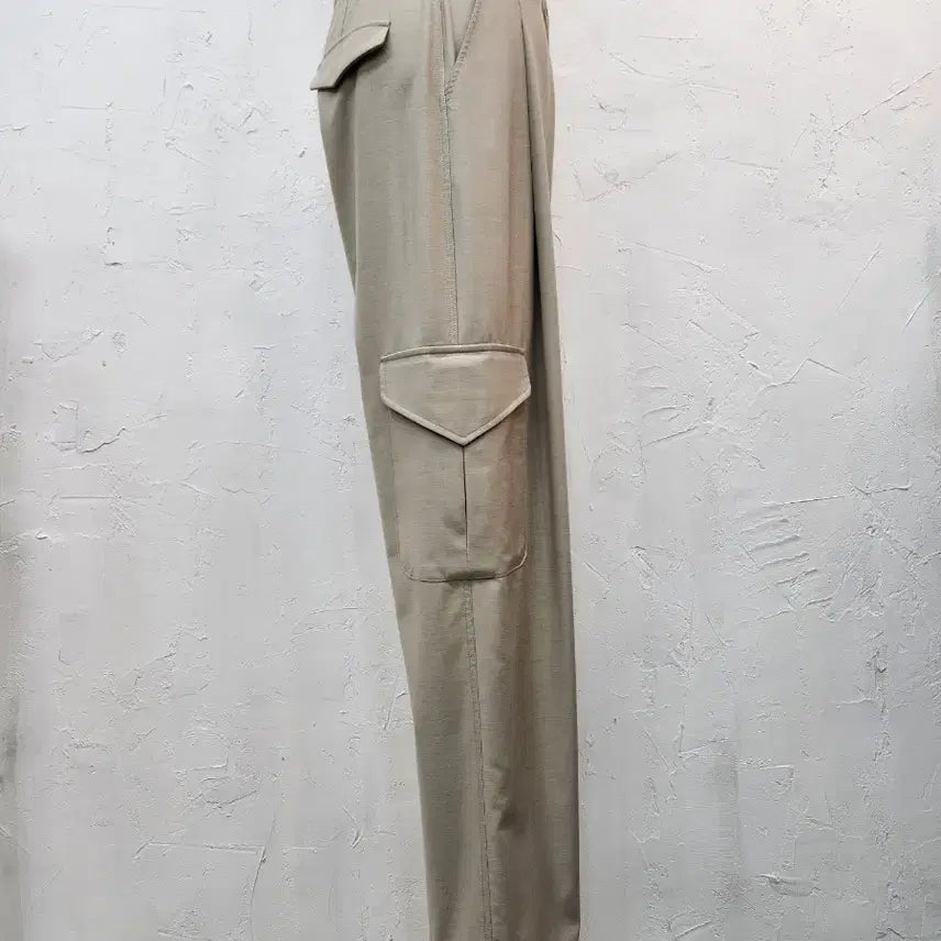 [BUNJANG] Beige Cargo Wide Pants / 베이지 카고 와이드 팬츠