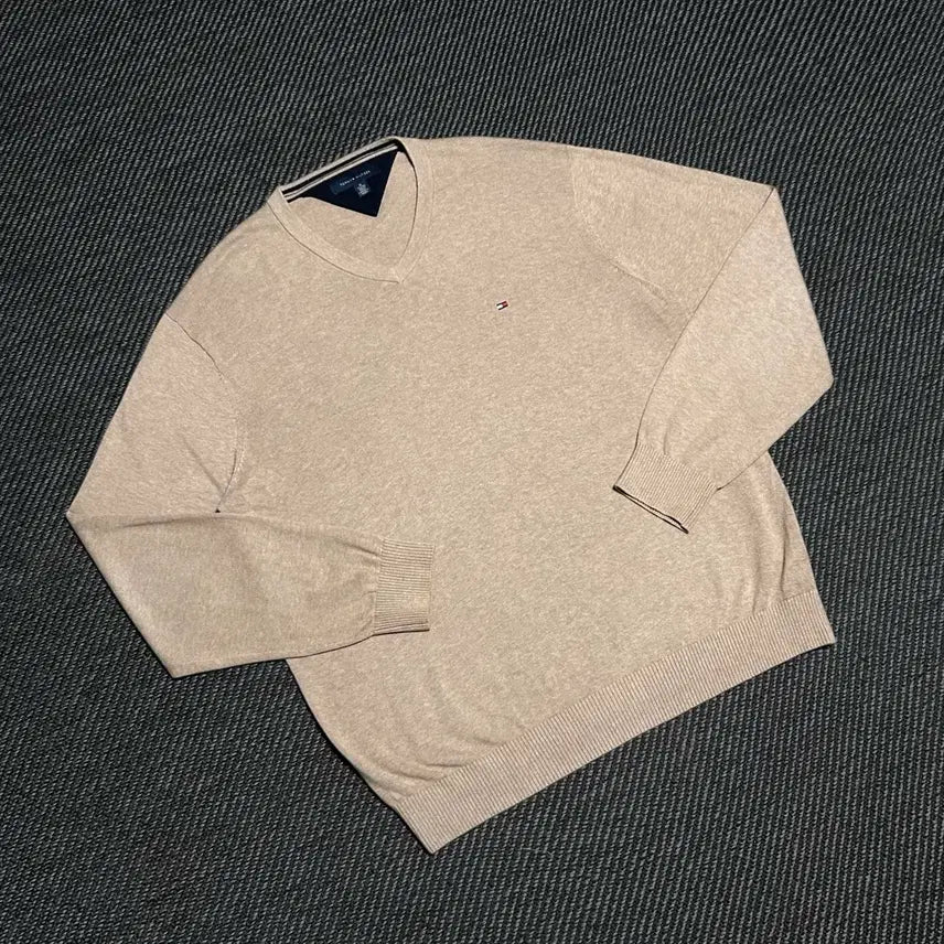 [BUNJANG] Tommy Hilfiger Beige Cotton V-Neck Knit Sweater / [XL] Tommy 타미힐피거 베이지 코튼 브이넥 니트