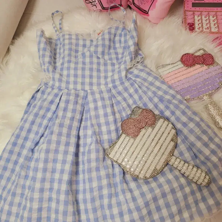 [BUNJANG] Blue Gingham Check Flare Midi Dress / 블루 깅엄체크 플레어 원피스 수입