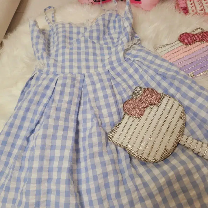 [BUNJANG] Blue Gingham Check Flare Midi Dress / 블루 깅엄체크 플레어 원피스 수입