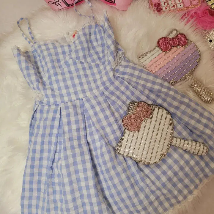 [BUNJANG] Blue Gingham Check Flare Midi Dress / 블루 깅엄체크 플레어 원피스 수입