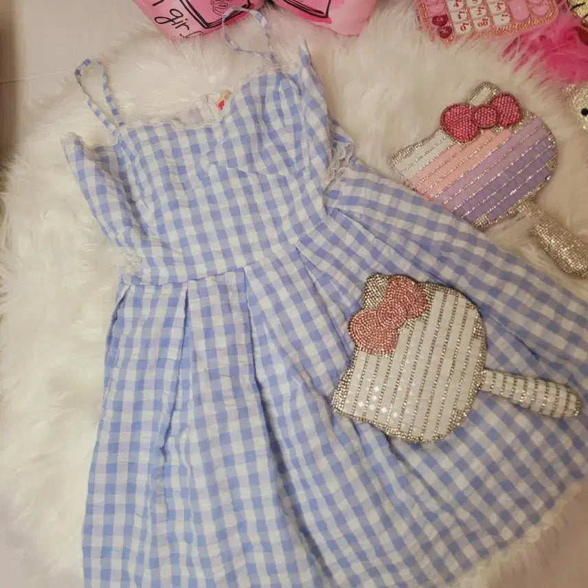 [BUNJANG] Blue Gingham Check Flare Midi Dress / 블루 깅엄체크 플레어 원피스 수입